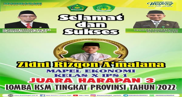 Zidni Rizqon Siswa MAN 1 Tegal Raih Juara Harapan 3 di KSM Tingkat Provinsi