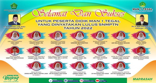 19 Peserta Didik MAN 1 Tegal lolos SNMPTN 2022