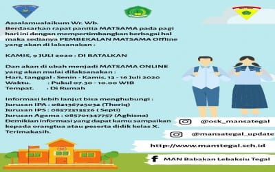 INFO PEMBEKALAN MATSAMA PESERTA DIDIK BARU 2020