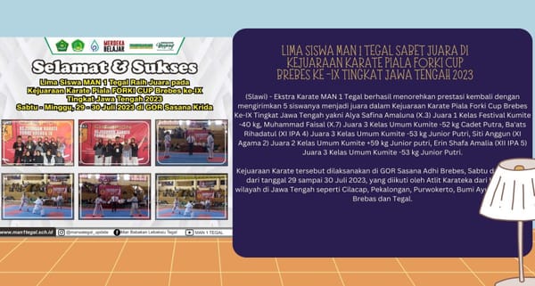 Lima Siswa MAN 1 Tegal Sabet Juara di Kejuaraan Karate Piala Forki Cup Brebes Ke -IX Tingkat Jawa Tengah 2023