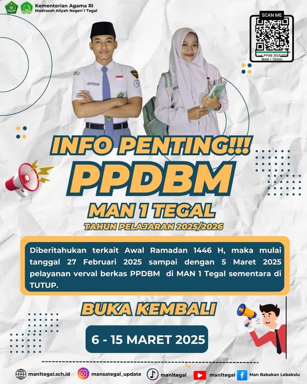 INFO PENTING PPDBM MAN 1 TEGAL TP 2025/2026